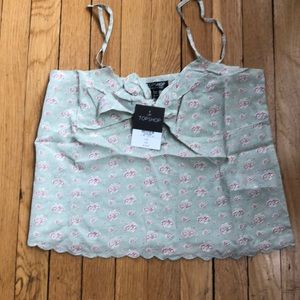 NWT Topshop crop top floral cotton scalloped hem thin adjustable strap size 10